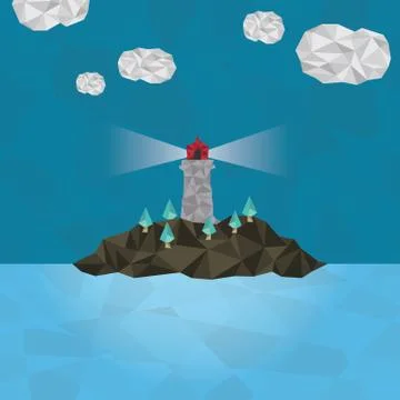 Island with lighthouse Stock Illustration