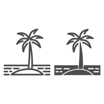 Island line and solid icon, Sea cruise concept, Palm trees silhouette on beach Stock Illustration