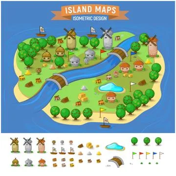 Island Map With Elements Set イラスト素材