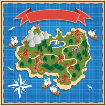 Island on the map. Stock Illustration