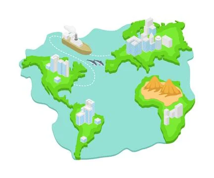 Island Map Route Between Islands Travel Navigation Concept Stock Illustration