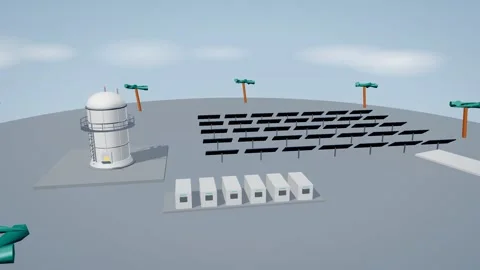 Island microgrid combining a solar field with a reactor module Stock Footage 342710823