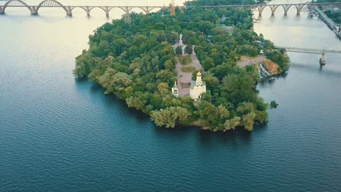 The Island in the Middle of the River Dnipro Stock Footage 86279313