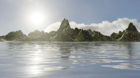 Island in Ocean 3D Rendering Illustrazione stock