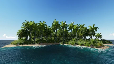 The island in the ocean has an outline of the bitcoin symbol. Stock Footage 91018564