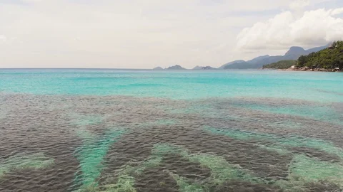 Island in the ocean on Seychelles Stock Footage 87045209