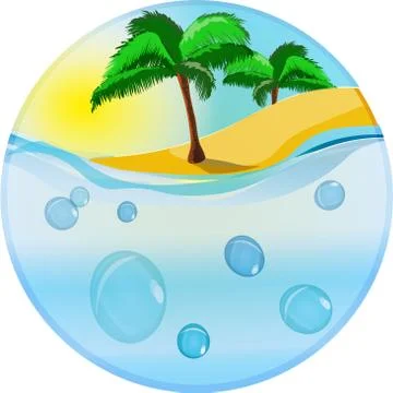 Island in the ocean. Vector. Emblem Stock Illustration