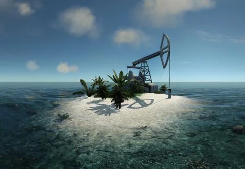 Island Oil Pump 3d rendering Stock Illustration