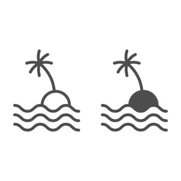 Island with palm line and solid icon, ocean concept, tropical island sign on 스톡 일러스트