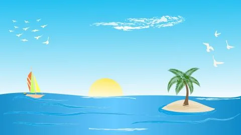 Island with Palm Tree Stock Illustration