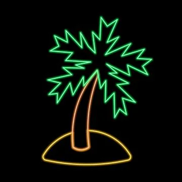 Island with palm tree in neon effect Illustrazione stock