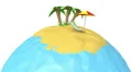 Island with palm trees and sun loungers in the middle of the ocean. loop, alpha HD Footage