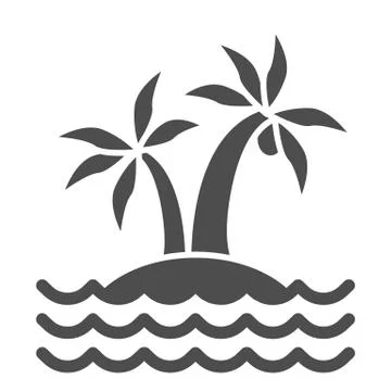 Island with palm trees solid icon, beach concept, tropical island sign on white Stock Illustration