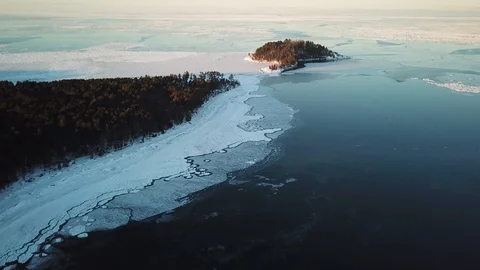 Island off the point in winter Stock Footage 100136043