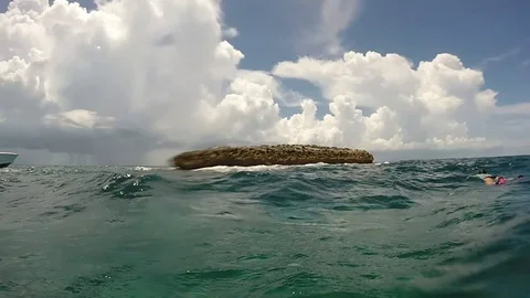 Island Reef in Between Waves Stock Footage 91224277