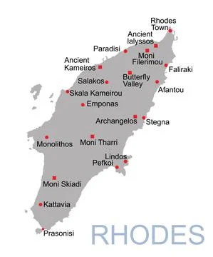 Island of Rhodes in Greece vector map silhouette illustration Stock Illustration