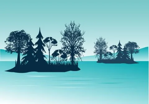 Island on river Stock Illustration