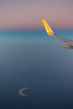 Island in the shape of the moon. View from the plane Foto stock