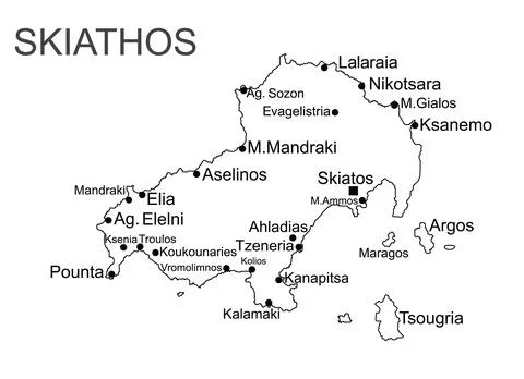 Island of Skiathos in Greece vector map line contour Stock Illustration