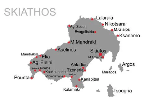 Island of Skiathos in Greece vector map silhouette illustration Stock Illustration