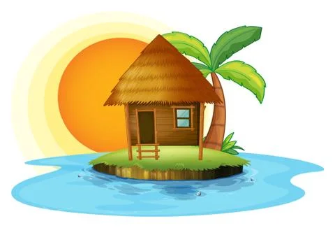 An island with a small hut Stock Illustration