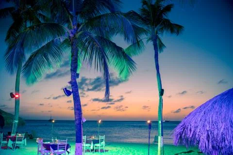 Island sunset dining Stock Photos