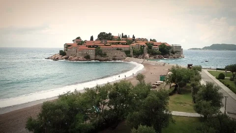 The Island Sveti Stefan,Montenegro Stock Footage