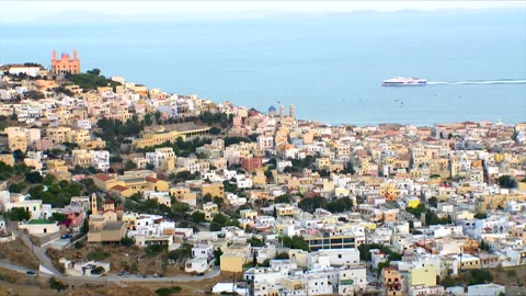 The island of Syros Greece panoramic view Stock Footage 169763030