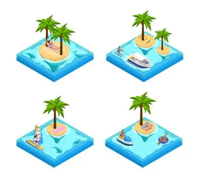 Island Vacation Isometric Set Illustrazione stock