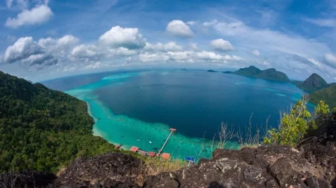 Island view of blue ocean with clouds movement time lapse Stock Footage 48907155