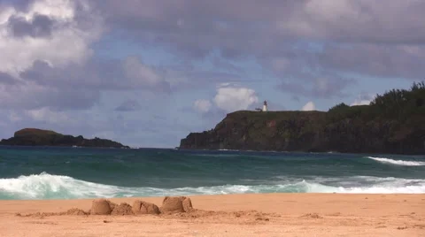 Island Waves and Lighthouse Stock Footage 6731810