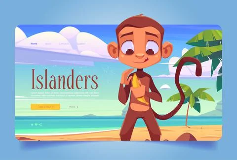Islanders banner with monkey on sand beach Stock Illustration