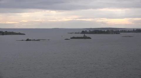 Islands of the Helsinki archipelago seen from the upper deck of a large ferry Stock Footage 67384724