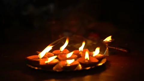 Islands of such lamps are lit on Diwali, India's national festival. Stock Footage 218645341