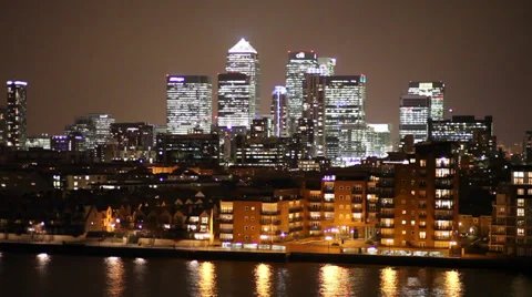 Isle of dogs, Canary Wharf, London Night Views Stock Footage