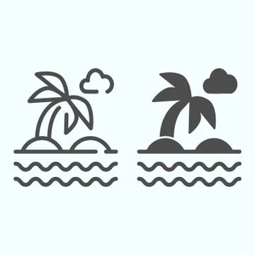 Isle line and solid icon. Island line beach palm and sea illustration isolated 스톡 일러스트