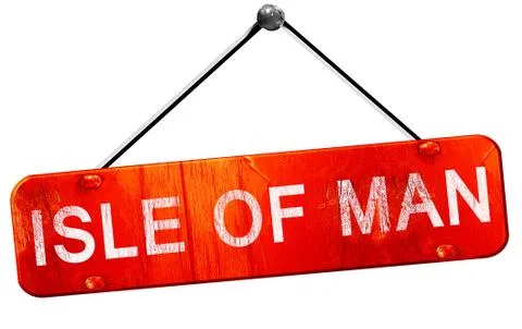 Isle of man, 3D rendering, a red hanging sign Stock Illustration