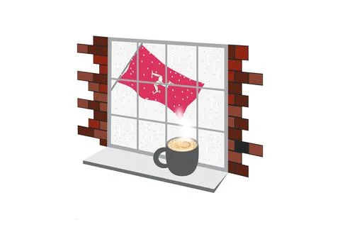 Isle of Man Coffee Rain Windows Fog Vector Illustration Stock Illustration