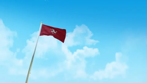 Isle of Man Flag 3D Render Animation with Fighter Jets Formation in Blue Sky Stock-Footage 333223699