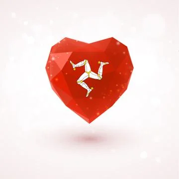 Isle of Man flag in shape diamond glass heart. Triangulation style 스톡 일러스트