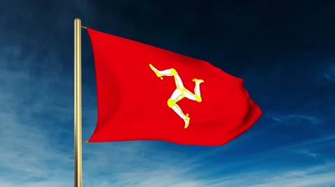 Isle Of Man flag slider style. Waving in the win with cloud background animation Stock-Footage 48317593