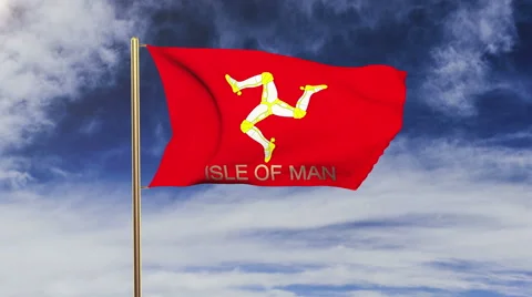 Isle Of Man flag with title waving in the wind. Looping sun rises style Stock-Footage 48318003