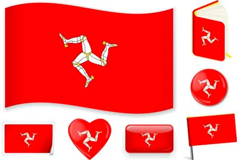 Isle of Man flag vector illustration in different shapes. Stock Illustration