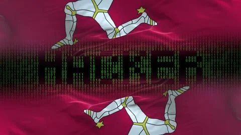 Isle of Man flag - Waving flag on matrix binary code background Stock Footage 321420114