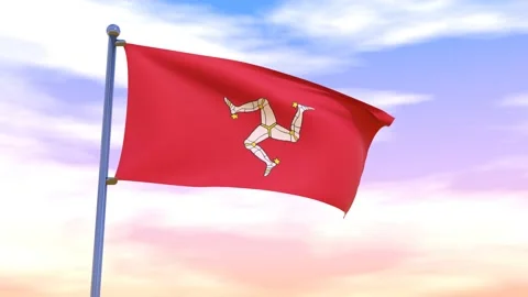 Isle of Man Flag waving in the high wind Stock Footage 154375708