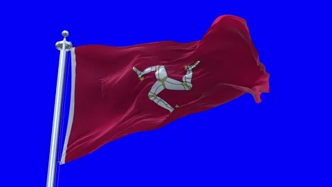 Isle of Man Flag Waving in Loopable and Textured green screen background Stock Footage 296876788