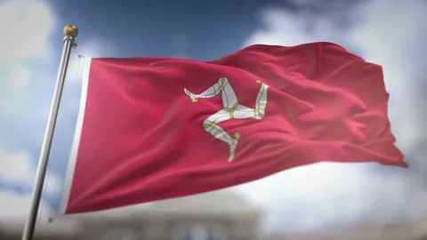 Isle of Man Flag Waving Slow Motion 3D Rendering Blue Sky Background - Seam.. Stock Footage 75320398