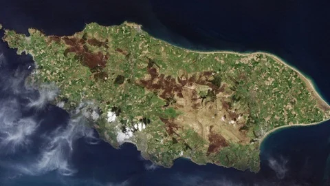 Isle of Man island in irish sea satellite view Stock Footage
