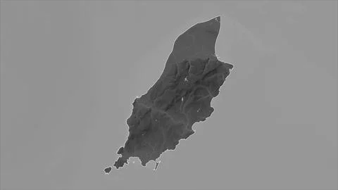 Isle of Man outlined on a Grayscale elevation map with lakes and rivers Illustrazione stock