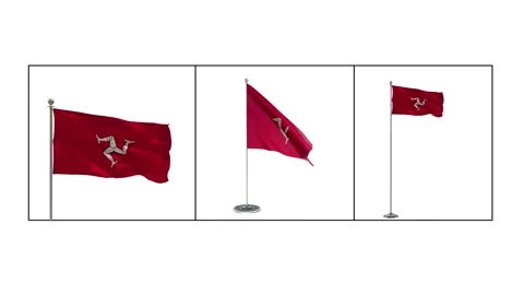 Isle of Man  Various Of  Flags Waving National Flag On Pole, Table Flag  Stock Footage 141801677